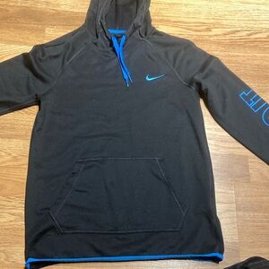 black with blue print nike hoodie